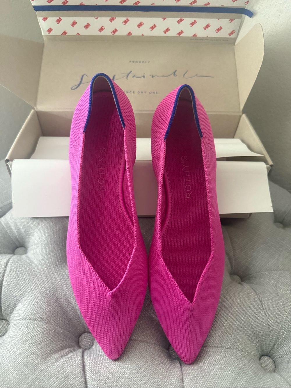 Rothy's Pointed Ballet Flat in Bright Fuchsia - Picture 7 of 8